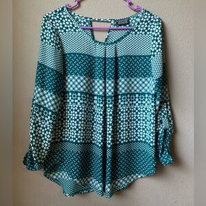 Papermoon blouse. Green/white. 3/4 sleeve. Size S.